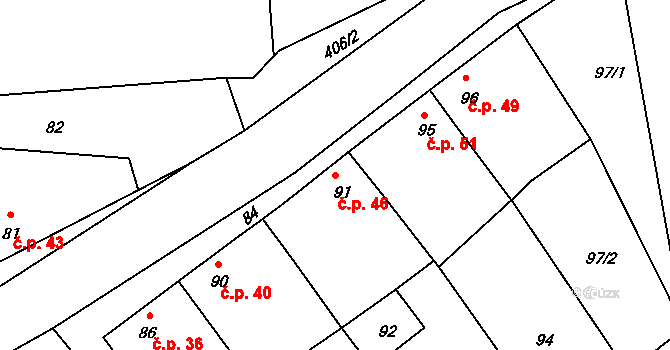 Vrbka 46, Postoloprty na parcele st. 91 v KÚ Vrbka u Postoloprt, Katastrální mapa