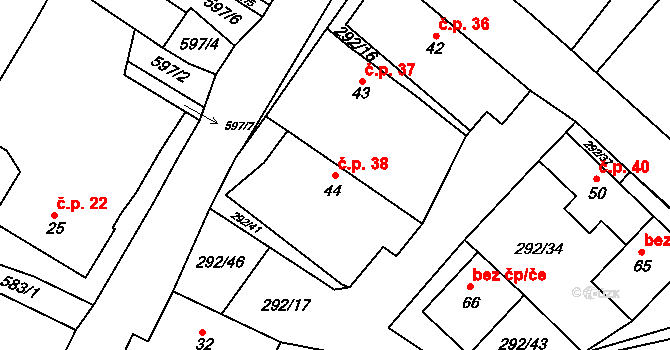Chrástov 38, Horní Cerekev na parcele st. 44 v KÚ Chrástov u Horní Cerekve, Katastrální mapa