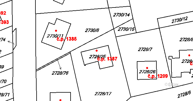 Pelhřimov 1387 na parcele st. 2728/25 v KÚ Pelhřimov, Katastrální mapa