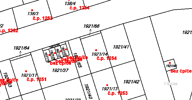 Trnovany 1254, Teplice na parcele st. 1921/14 v KÚ Teplice-Trnovany, Katastrální mapa