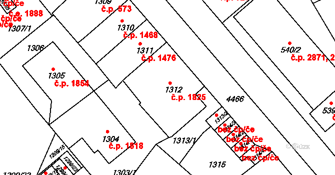 Teplice 1825 na parcele st. 1312 v KÚ Teplice, Katastrální mapa