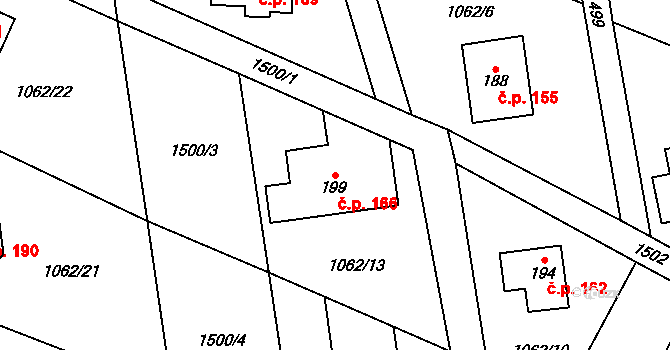 Dolní Kalná 166 na parcele st. 199 v KÚ Dolní Kalná, Katastrální mapa