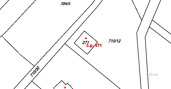 Písečná 171 na parcele st. 271 v KÚ Písečná u Jablunkova, Katastrální mapa