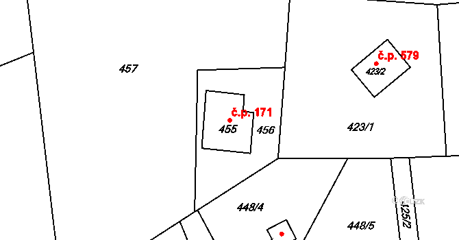 Řepiště 171 na parcele st. 455 v KÚ Řepiště, Katastrální mapa