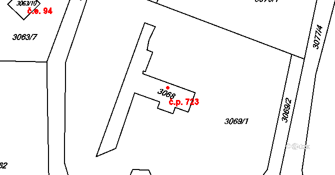 Frýdlant 723, Frýdlant nad Ostravicí na parcele st. 3068 v KÚ Frýdlant nad Ostravicí, Katastrální mapa