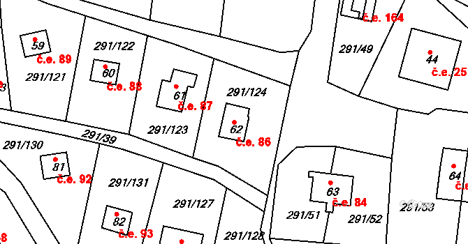 Cetnov 86, Cheb na parcele st. 62 v KÚ Cetnov, Katastrální mapa