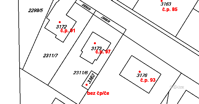 Štítary 97, Kolín na parcele st. 3173 v KÚ Štítary u Kolína, Katastrální mapa