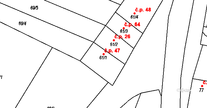Limuzy 47, Tismice na parcele st. 61/1 v KÚ Limuzy, Katastrální mapa