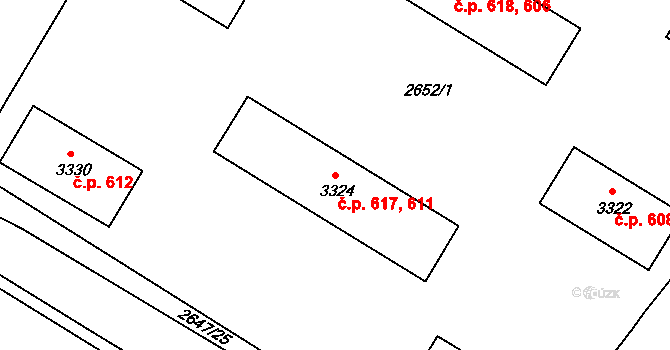 Kolín II 611,617, Kolín na parcele st. 3324 v KÚ Kolín, Katastrální mapa