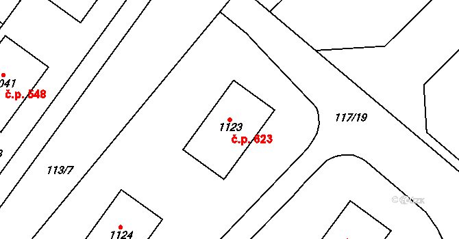 Halenkov 623 na parcele st. 1123 v KÚ Halenkov, Katastrální mapa