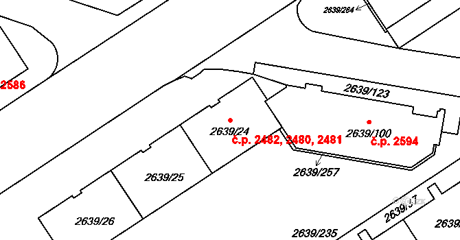 Žižkov 2480,2481,2482, Praha na parcele st. 2639/26 v KÚ Žižkov, Katastrální mapa