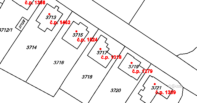 Modřany 1318, Praha na parcele st. 3717 v KÚ Modřany, Katastrální mapa