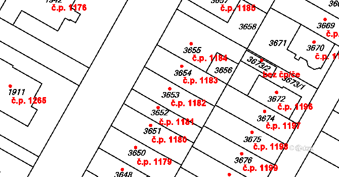 Dejvice 1182, Praha na parcele st. 3653 v KÚ Dejvice, Katastrální mapa