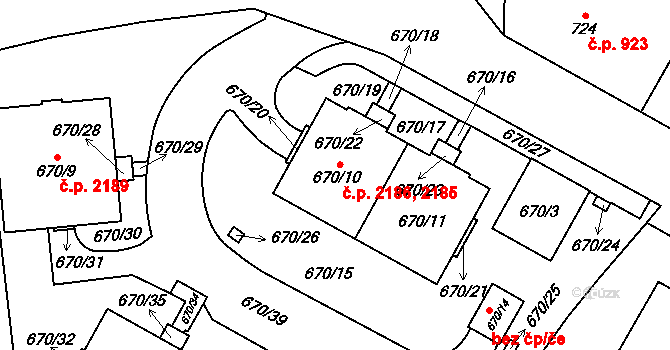 Libeň 2185,2186, Praha na parcele st. 670/10 v KÚ Libeň, Katastrální mapa
