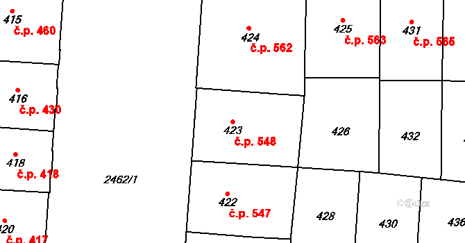 Vršovice 548, Praha na parcele st. 423 v KÚ Vršovice, Katastrální mapa