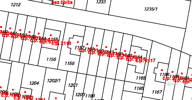 Záběhlice 2113, Praha na parcele st. 1160 v KÚ Záběhlice, Katastrální mapa