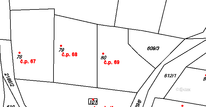 Čečelovice 69 na parcele st. 80 v KÚ Čečelovice, Katastrální mapa