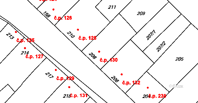 Jevišovka 130 na parcele st. 208 v KÚ Jevišovka, Katastrální mapa