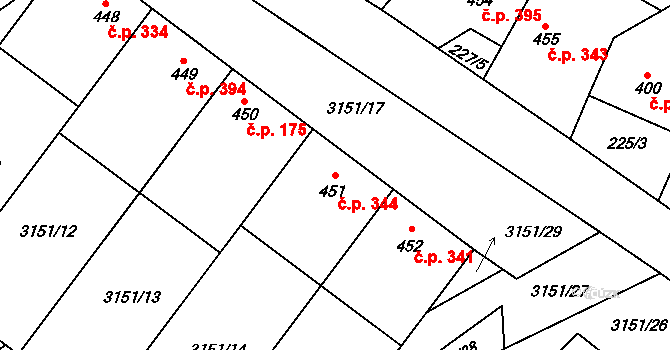 Hroznová Lhota 344 na parcele st. 451 v KÚ Hroznová Lhota, Katastrální mapa