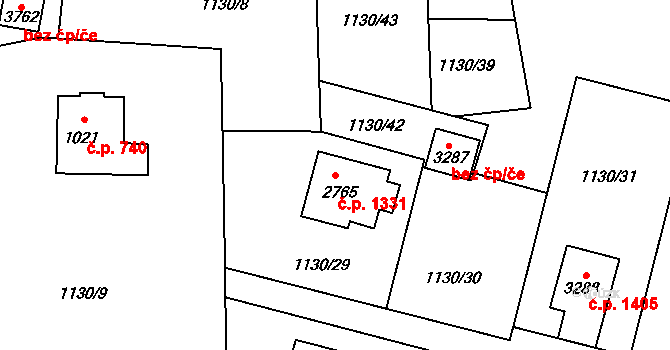 Vrchlabí 1331 na parcele st. 2765 v KÚ Vrchlabí, Katastrální mapa