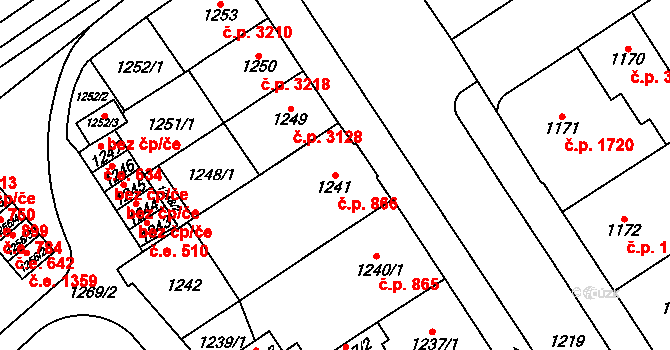 Chomutov 866 na parcele st. 1241 v KÚ Chomutov I, Katastrální mapa
