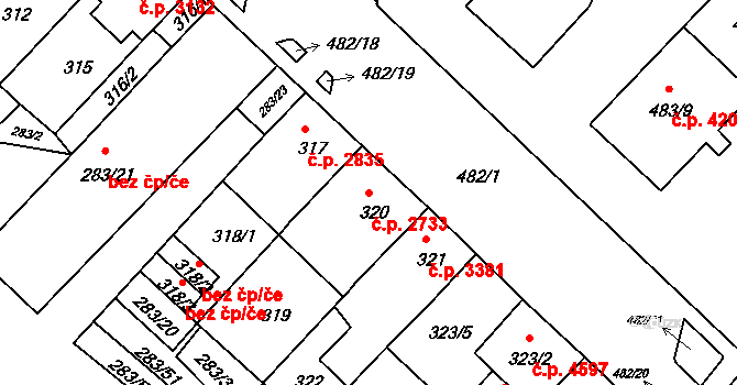 Chomutov 2733 na parcele st. 320 v KÚ Chomutov II, Katastrální mapa