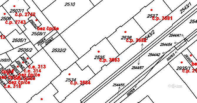 Chomutov 3683 na parcele st. 2535 v KÚ Chomutov II, Katastrální mapa