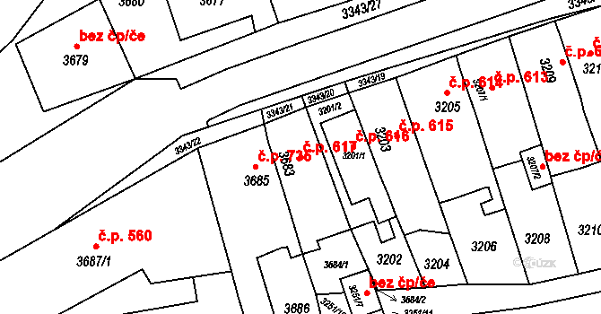 Jirkov 617 na parcele st. 3683 v KÚ Jirkov, Katastrální mapa