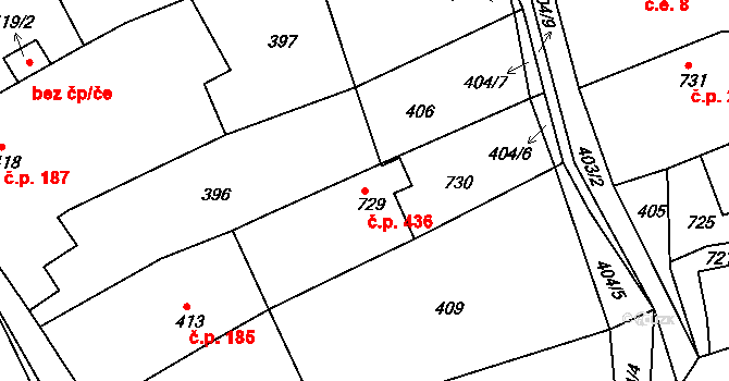Hodkovice nad Mohelkou 436 na parcele st. 729 v KÚ Hodkovice nad Mohelkou, Katastrální mapa