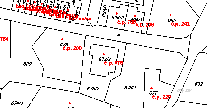 Liberec XIV-Ruprechtice 876, Liberec na parcele st. 678/3 v KÚ Ruprechtice, Katastrální mapa