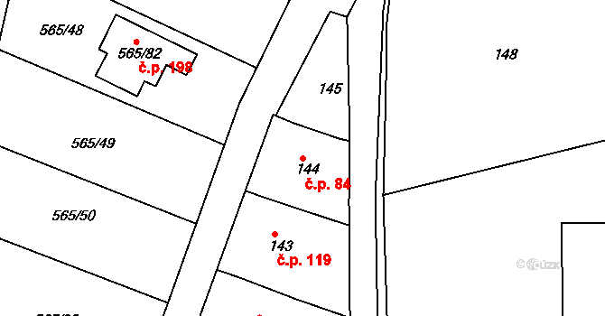 Kanice 84 na parcele st. 144 v KÚ Kanice, Katastrální mapa