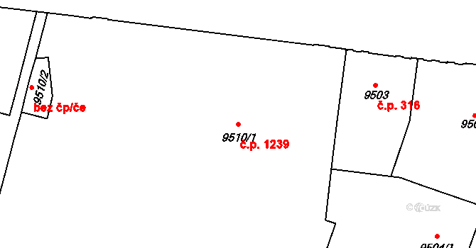 Jižní Předměstí 1239, Plzeň na parcele st. 9510/1 v KÚ Plzeň, Katastrální mapa