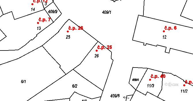 Horní Miletín 25, Lišov na parcele st. 26 v KÚ Horní Miletín, Katastrální mapa