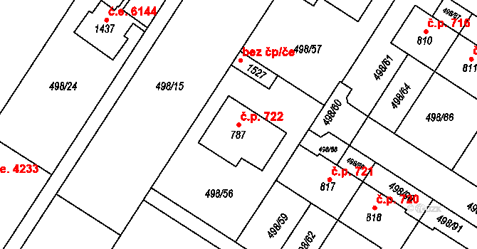 Přímětice 722, Znojmo na parcele st. 787 v KÚ Přímětice, Katastrální mapa