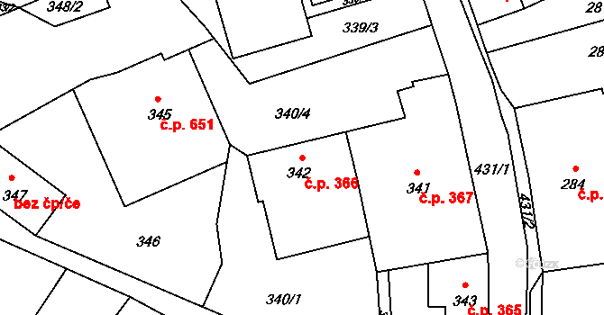 Šluknov 366 na parcele st. 342 v KÚ Šluknov, Katastrální mapa