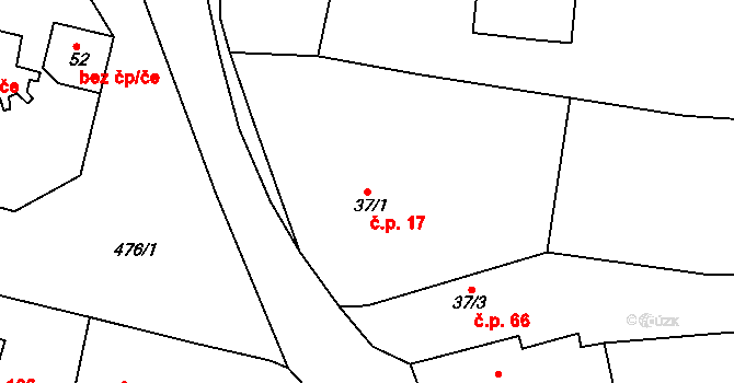 Jabkenice 17 na parcele st. 37/1 v KÚ Jabkenice, Katastrální mapa