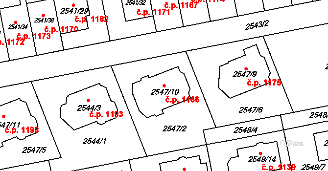 Komín 1166, Brno na parcele st. 2547/10 v KÚ Komín, Katastrální mapa