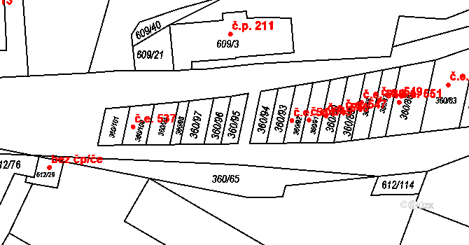 Sedlešovice 541, Nový Šaldorf-Sedlešovice na parcele st. 360/95 v KÚ Sedlešovice, Katastrální mapa