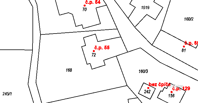 Vlčovice 55, Kopřivnice na parcele st. 72 v KÚ Vlčovice, Katastrální mapa