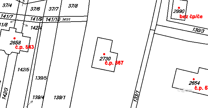 Litice 567, Plzeň na parcele st. 2730 v KÚ Litice u Plzně, Katastrální mapa