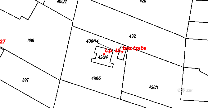Šnepov 45, Ostrá na parcele st. 436/4 v KÚ Ostrá, Katastrální mapa