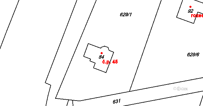 Slavošovice 45, Libín na parcele st. 84 v KÚ Slavošovice u Lišova, Katastrální mapa