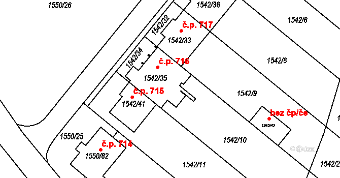 Miřetice u Klášterce nad Ohří 716, Klášterec nad Ohří na parcele st. 1542/35 v KÚ Miřetice u Klášterce nad Ohří, Katastrální mapa