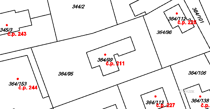 Klepačov 211, Blansko na parcele st. 364/99 v KÚ Klepačov, Katastrální mapa