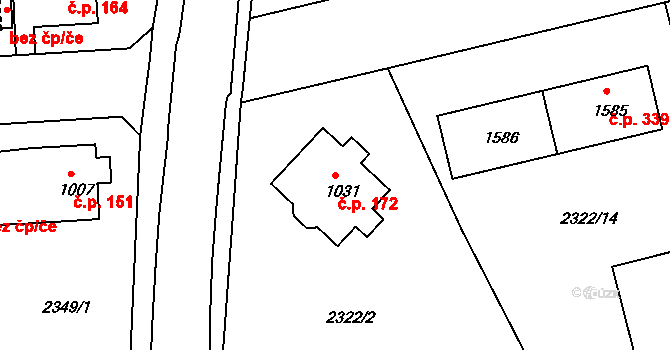 Týnské Předměstí 172, Domažlice na parcele st. 1031 v KÚ Domažlice, Katastrální mapa