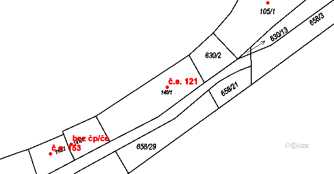 Kunětice 121 na parcele st. 140/1 v KÚ Kunětice, Katastrální mapa