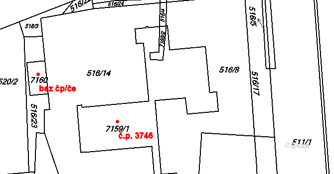Hodonín 3746 na parcele st. 7159/1 v KÚ Hodonín, Katastrální mapa