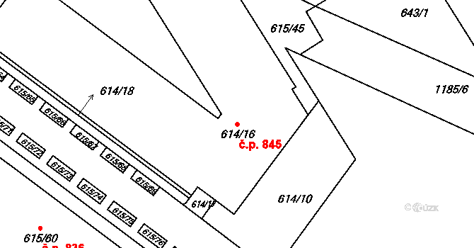 Prosek 845, Praha na parcele st. 614/16 v KÚ Prosek, Katastrální mapa