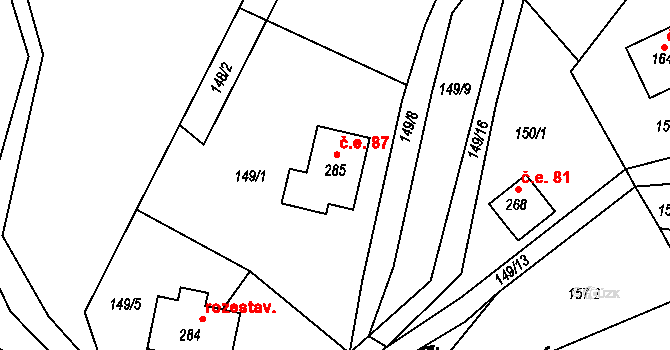 Nedamov 87, Dubá na parcele st. 285 v KÚ Nedamov, Katastrální mapa
