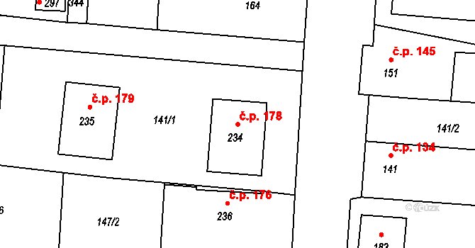 Přibyslavice 178 na parcele st. 234 v KÚ Přibyslavice nad Jihlavou, Katastrální mapa
